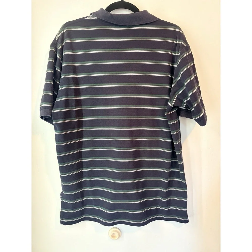 Vintage Polo Ralph Lauren Striped Polo Shirt Mens L Green‎ Navy Classic Textured